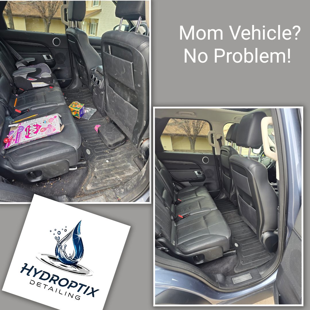 Before and after interior detail of a family SUV